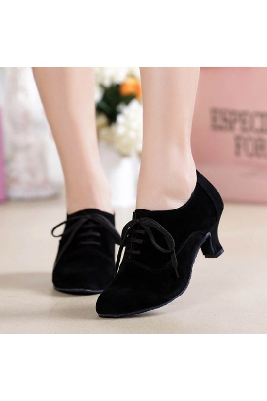 Women's Heels Lace-up Latin Modern Dance Shoes Black Ballroom/Outdoor Dance Shoes D801054