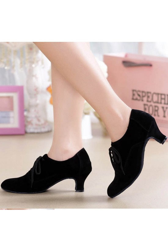 Women's Heels Lace-up Latin Modern Dance Shoes Black Ballroom/Outdoor Dance Shoes D801054