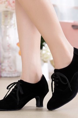 Women's Heels Lace-up Latin Modern Dance Shoes Black Ballroom/Outdoor Dance Shoes D801054
