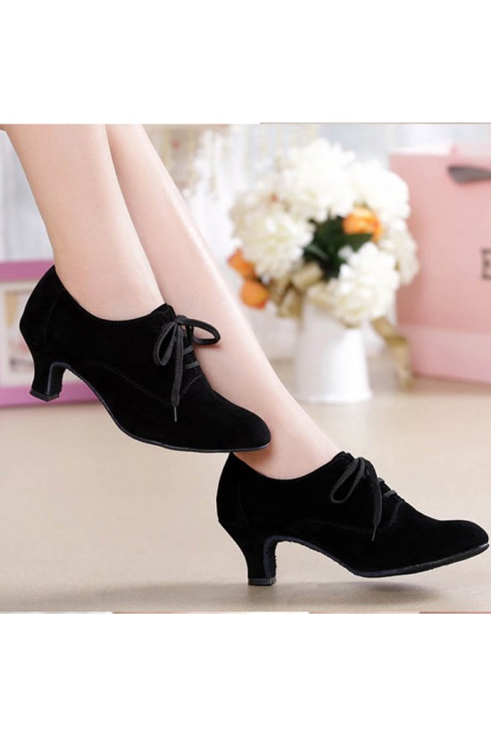 Women's Heels Lace-up Latin Modern Dance Shoes Black Ballroom/Outdoor Dance Shoes D801054