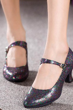 Women's Black Sparkling Glitter Heels With Buckle Latin Ballroom/Outdoor Dance Shoes Wedding Party Shoes D801057