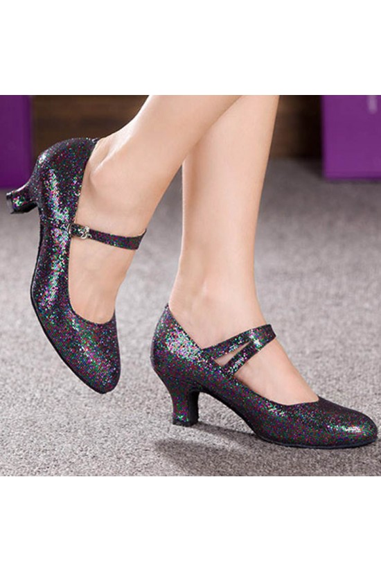 Women's Black Sparkling Glitter Heels With Buckle Latin Ballroom/Outdoor Dance Shoes Wedding Party Shoes D801057