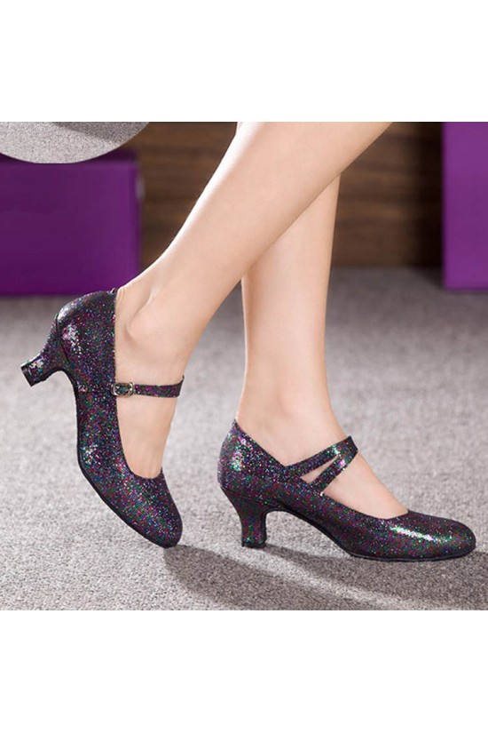 Women's Black Sparkling Glitter Heels With Buckle Latin Ballroom/Outdoor Dance Shoes Wedding Party Shoes D801057
