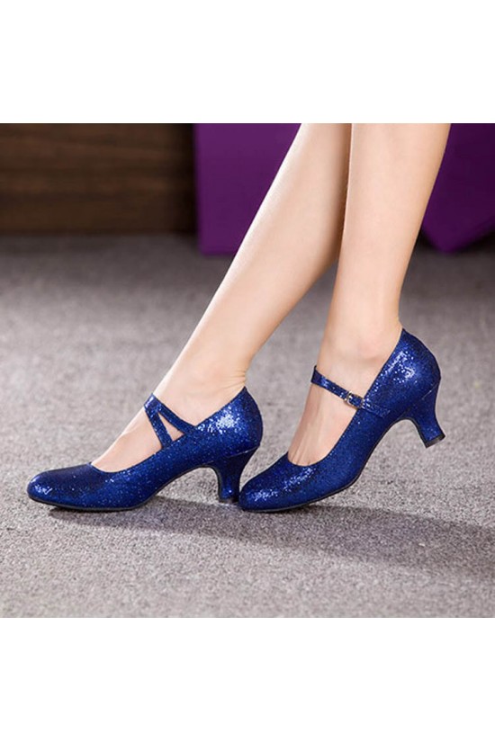 Women's Blue Sparkling Glitter Heels With Buckle Latin Ballroom/Outdoor Dance Shoes Wedding Party Shoes D801058