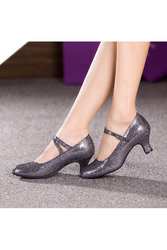 Women's Grey Sparkling Glitter Heels With Buckle Latin Ballroom/Outdoor Dance Shoes Wedding Party Shoes D801059