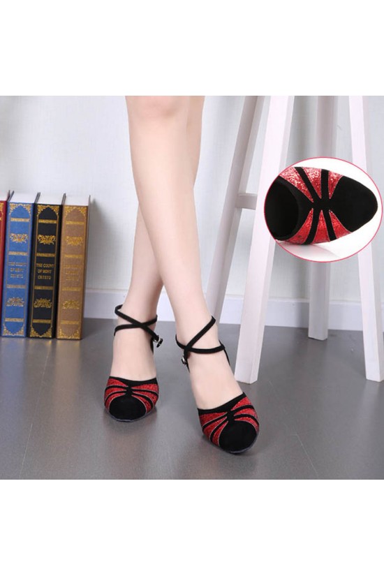 Women's Black Red Sparkling Glitter Heels With Buckle Latin Ballroom/Outdoor Dance Shoes Wedding Party Shoes D801063