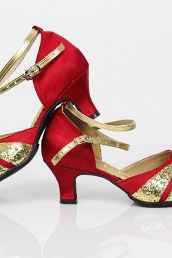 Women's Gold Red Sparkling Glitter Heels With Buckle Latin Ballroom/Outdoor Dance Shoes Wedding Party Shoes D801067