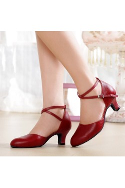 Women's Burgandy Soft Top Layer Cow Leather Lace Customized Heels Latin/Salsa/Ballroom/Outdoor Dance Shoes Wedding Party Shoes D801069