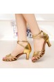 Women's Heels Brown Satin Modern Ballroom Latin Salsa Ankle Strap Dance Shoes D901009