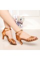 Women's Heels Brown Satin Modern Ballroom Latin Salsa Ankle Strap Dance Shoes D901004