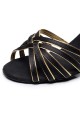 Women's Heels Black Gold Satin Modern Ballroom Latin Salsa Ankle Strap Dance Shoes D901005