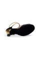 Women's Heels Black Gold Satin Leatherette Modern Ballroom Latin Salsa Ankle Strap Dance Shoes D901013
