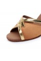 Women's Heels Brown Gold Satin Leatherette Modern Ballroom Latin Salsa Ankle Strap Dance Shoes D901015