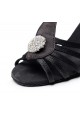 Women's Heels Black Satin Modern Ballroom Latin Salsa T-Strap Dance Shoes D901017