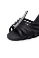 Women's Heels Black Satin Modern Ballroom Latin Salsa T-Strap Dance Shoes D901018