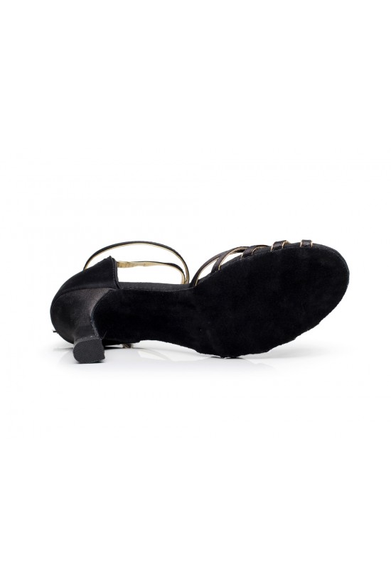Women's Heels Black Satin Modern Ballroom Latin Salsa Dance Shoes D901023