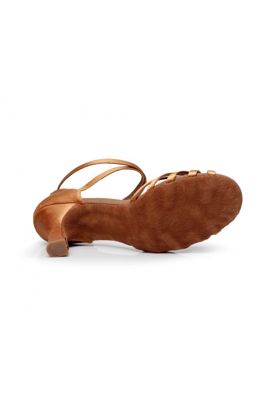 Women's Heels Brown Satin Modern Ballroom Latin Salsa Dance Shoes D901028 Women's Heels Brown Satin Modern Ballroom Latin Salsa Dance Shoes D901028