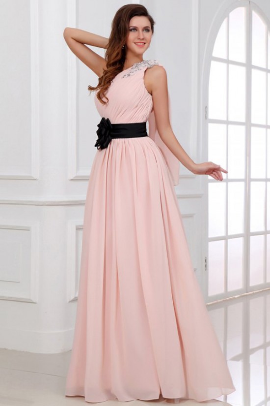 A-Line One-Shoulder Long Pink Beaded Chiffon Prom Evening Formal Party Dresses/Bridesmaid Dresses ED010001 A-Line One-Shoulder Long Pink Beaded Chiffon Prom Evening Formal Party Dresses/Bridesmaid Dresses ED010001