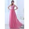 A-Line One-Shoulder Long Pink Beaded Chiffon Prom Evening Formal Party Dresses ED010002