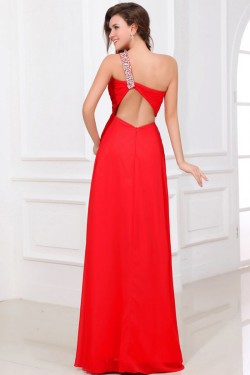 Empire One-Shoulder Long Red Beaded Chiffon Prom Evening Formal Party Dresses/Maternity Evening Dresses ED010006