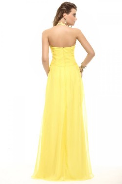 Sheath/Column Halter Long Yellow Beaded Chiffon Prom Evening Formal Party Dresses ED010007