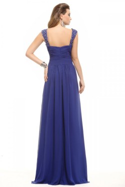 A-Line Beaded Long Blue Chiffon Prom Evening Formal Party Dresses ED010008