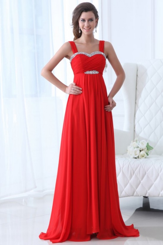 Long Red Beaded Chiffon Prom Evening Formal Party Dresses/Maternity Evening Dresses ED010009