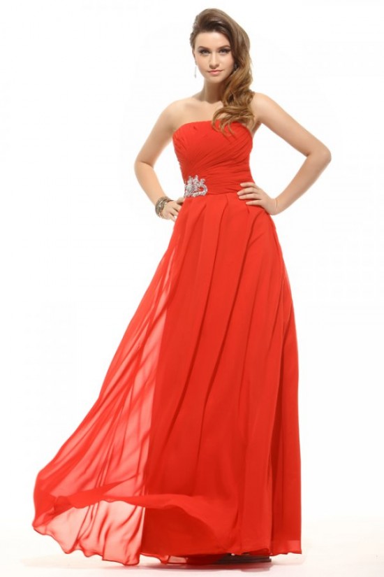 A-Line Strapless Long Beaded Chiffon Prom Evening Formal Party Dresses ED010010