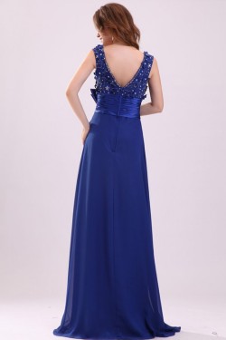 A-Line Long Blue Beaded Chiffon Prom Evening Formal Party Dresses ED010013