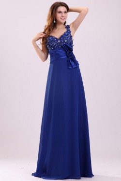 A-Line Long Blue Beaded Chiffon Prom Evening Formal Party Dresses ED010013