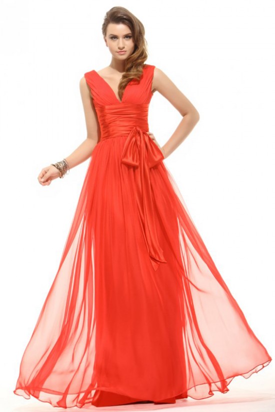 A-Line V-Neck Long Chiffon Prom Evening Formal Party Dresses/Bridesmaid Dresses ED010014