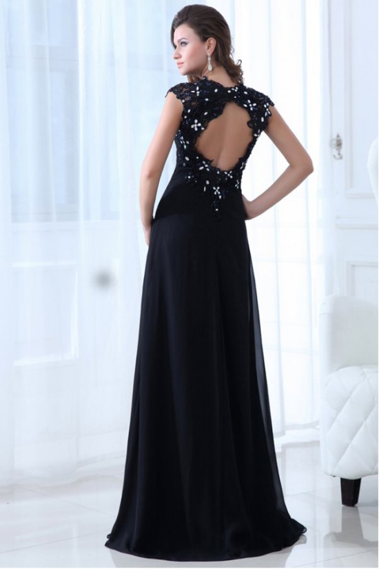 A-Line V-Neck Long Beaded Chiffon Prom Evening Formal Party Dresses ED010015