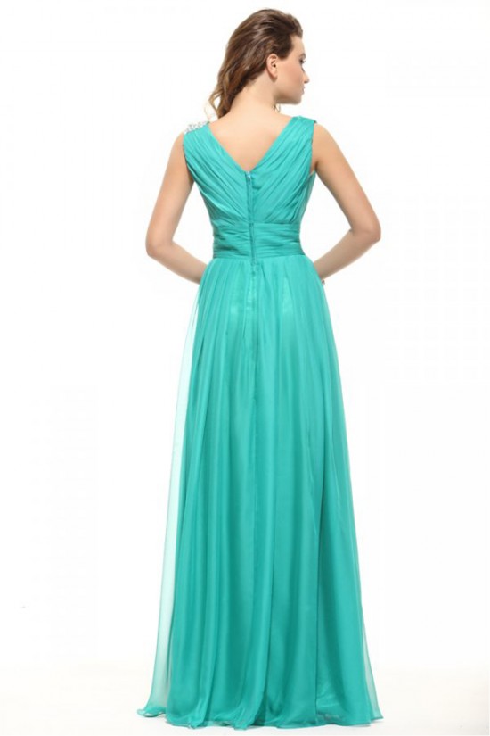 Sheath/Column Long Blue Beaded Chiffon Prom Evening Formal Party Dresses ED010016