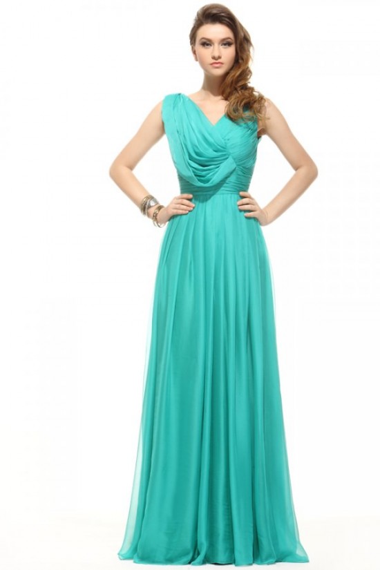 Sheath/Column Long Blue Beaded Chiffon Prom Evening Formal Party Dresses ED010016