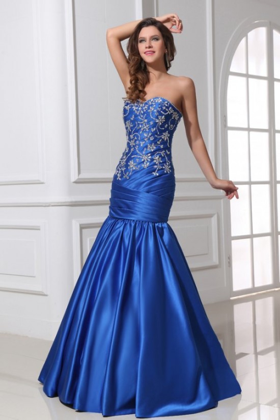 Trumpet/Mermaid Sweetheart Beaded Long Blue Prom Evening Formal Party Dresses ED010030