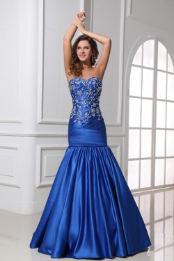 Trumpet/Mermaid Sweetheart Beaded Long Blue Prom Evening Formal Party Dresses ED010030