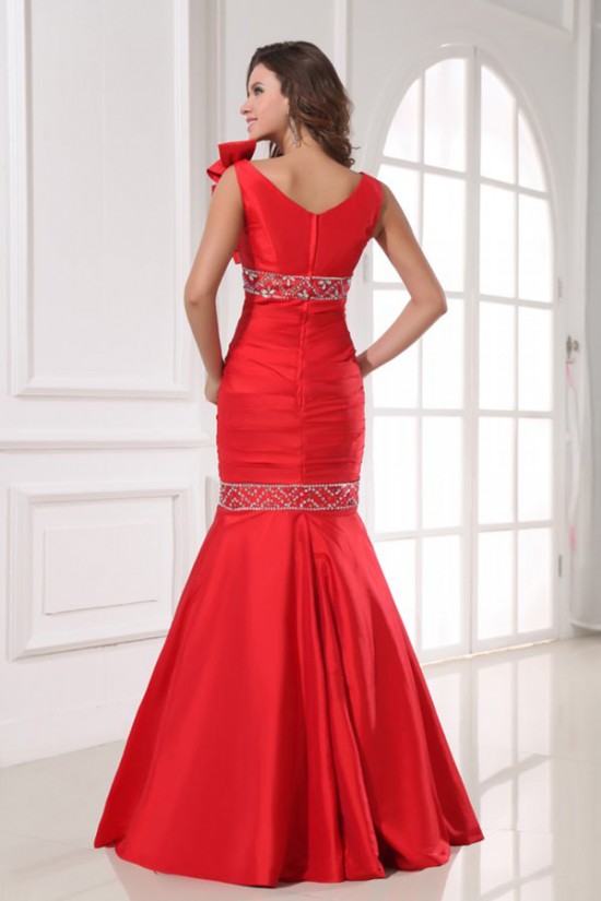 Trumpet/Mermaid Beaded Long Red Prom Evening Formal Party Dresses ED010031