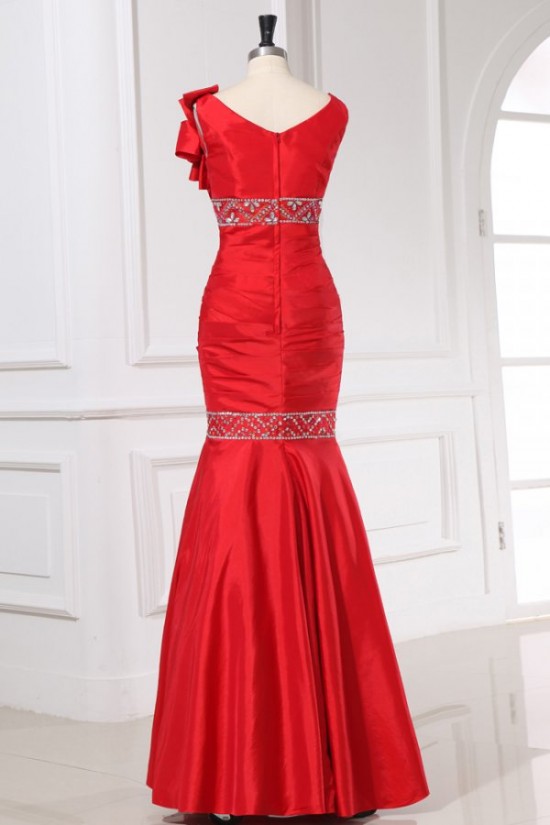 Trumpet/Mermaid Beaded Long Red Prom Evening Formal Party Dresses ED010031