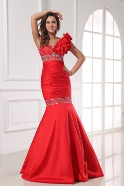 Trumpet/Mermaid Beaded Long Red Prom Evening Formal Party Dresses ED010031
