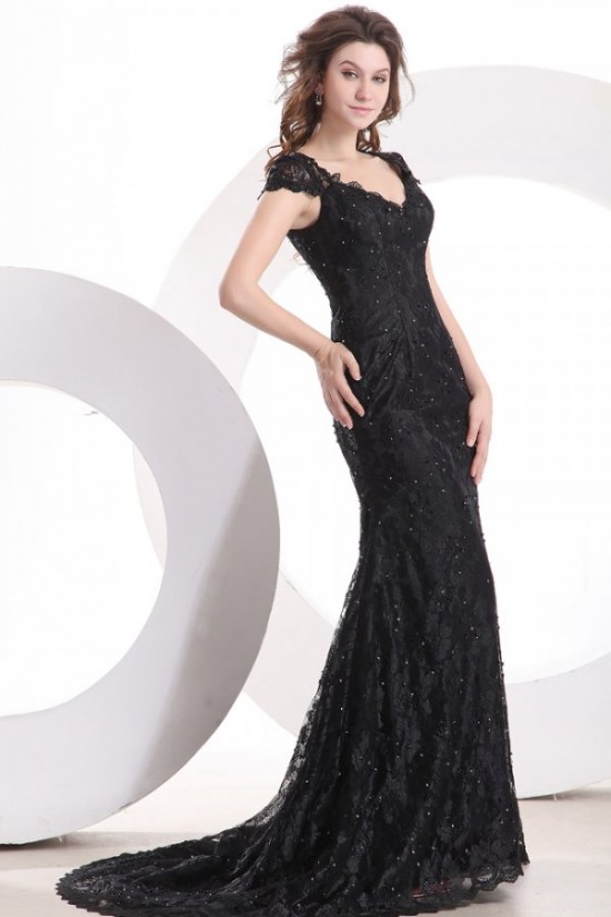 Cap Sleeve Long Black Lace Prom Evening Formal Party Dresses ED010033 Cap Sleeve Long Black Lace Prom Evening Formal Party Dresses ED010033