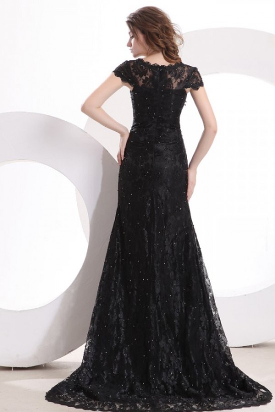 Cap Sleeve Long Black Lace Prom Evening Formal Party Dresses ED010033 Cap Sleeve Long Black Lace Prom Evening Formal Party Dresses ED010033