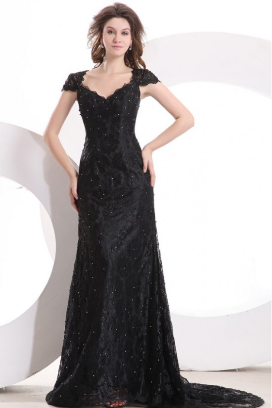 Cap Sleeve Long Black Lace Prom Evening Formal Party Dresses ED010033 Cap Sleeve Long Black Lace Prom Evening Formal Party Dresses ED010033