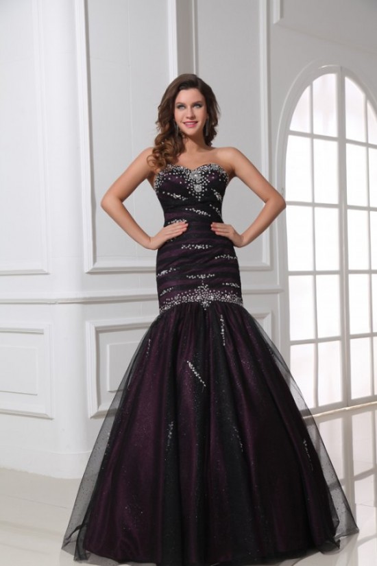 Trumpet/Mermaid Sweetheart Beaded Long Black Prom Evening Formal Party Dresses ED010036