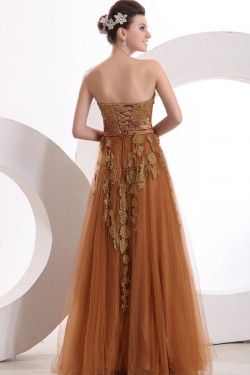 A-Line Strapless Long Tulle Prom Evening Formal Party Dresses ED010040