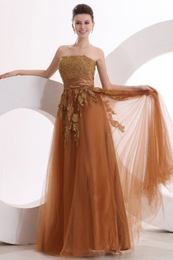 A-Line Strapless Long Tulle Prom Evening Formal Party Dresses ED010040