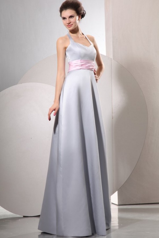 A-Line Halter Long Silver Prom Evening Formal Party Dresses/Bridesmaid Dresses ED010041