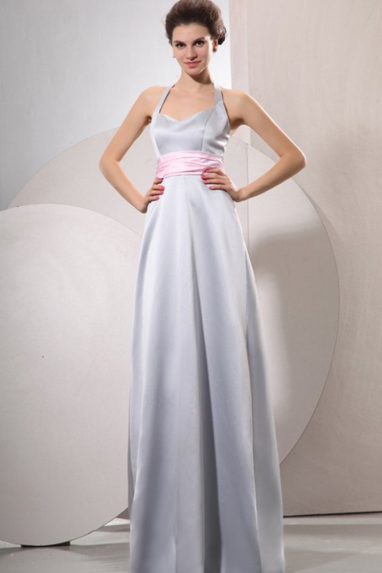 A-Line Halter Long Silver Prom Evening Formal Party Dresses/Bridesmaid Dresses ED010041