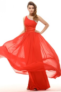 A-Line One-Shoulder Long Beaded Chiffon Prom Evening Formal Party Dresses ED010046