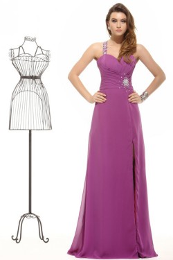 A-Line One-Shoulder Long Beaded Chiffon Prom Evening Formal Party Dresses ED010047