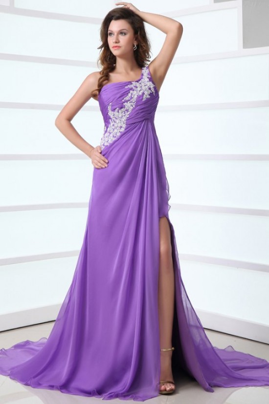 A-Line One-Shoulder Long Chiffon Prom Evening Formal Party Dresses ED010049